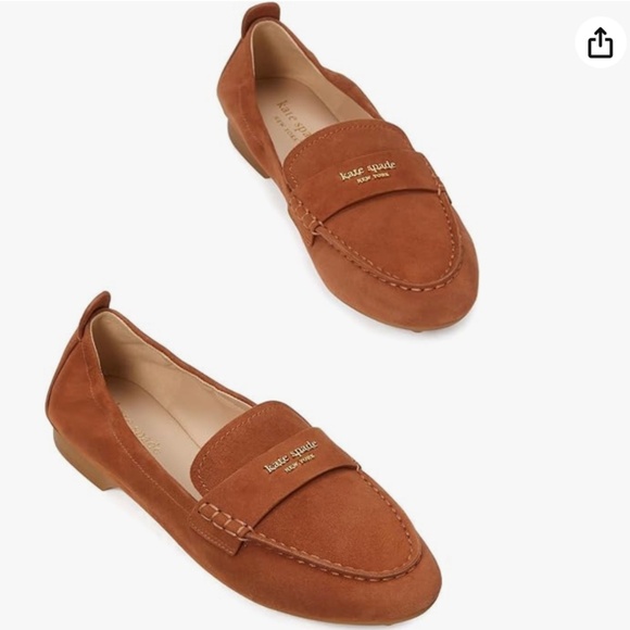 Kate Spade Eliza Sandlewood Suede Loafer Brown Tan Leather Almond Toe Flat Shoes - Picture 4 of 14